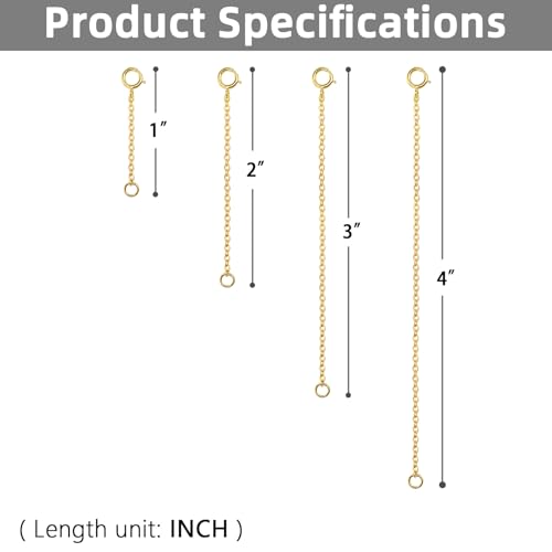Necklace Extenders Gold 14K 925 Sterling Silver Bracelet Chain Jewelry Extension for Necklace, 4 Piece Set (1, 2, 3, 4 Inches) - color: Gold, size: 1 2 3 4 inch