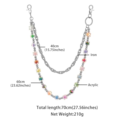 Layered Punk Pants Chain for Men Women, Gothic Hip Hop Jean Chain Wallet Chain Biker Trouser Chain, Goth Emo Fashion Keychain Accessories - color: 2L-Candy Chain