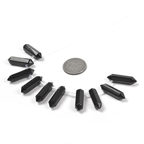 Black Obsidian 32mm Natural Gemstone Hexagonal Wand Jewelry Making Crystal Pointed Chakra Reiki Healing Beads 2mm Hole Drilled(Pack of 10) - color: Black Obsidian
