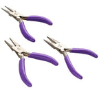 The Beadsmith Mini Series Plier Set – 3-Piece Kit: Chain Nose, Round Nose & Flat Nose – 3-Inches, Purple Comfort Grip Handle, Single Leaf Spring, Polished Steel Head – Tools for Jewelry Making - style: 3 Piece