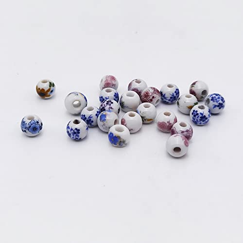 INSPIRELLE 180 Pieces Porcelain Beads Chinese Round Ceramic Beads 8mm for Handmade Jewelry Making Bracelets Necklace Making, Flower - color: Flower