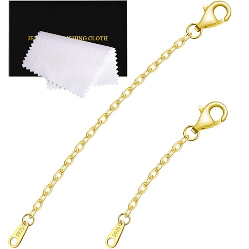 Necklace Extenders for Women 14K Gold Plated Durable Necklace Extenders Gold, 925 Sterling Silver Chain for Bracelet Anklet Durable 2 Piece Set 1" 2" Inches - color: Gold, size: 1 2 inch