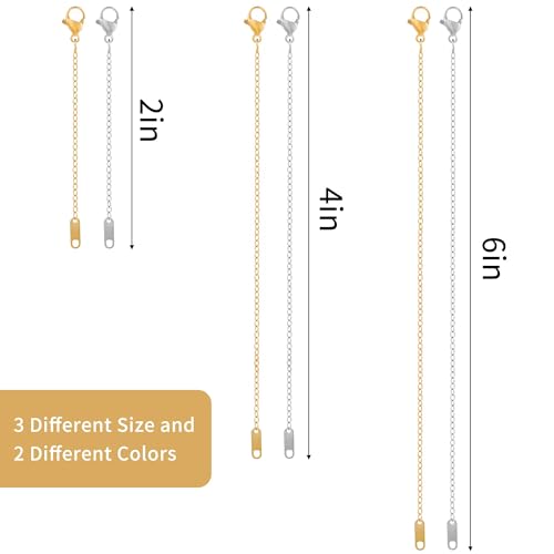 KOPOX 6 Pcs Gold and Silver Plated Necklace Extenders for Necklaces, 2", 4", 6" Delicate Necklace Extender Chain Set for Women Jewelry Making - color: Gold and Silver