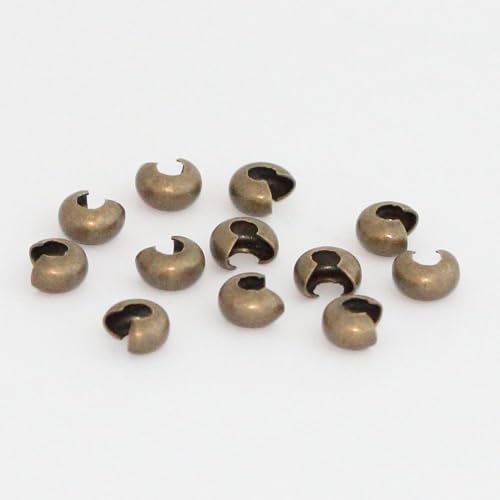 200pcs Crimp Bead Knot Cover End Caps 5mm (0.2 Inch) Crimp Cover Antique Bronze Plated Copper Brass for DIY Craft Jewelry Making CF118-5 - color: Antique Bronze, size: 5mm (0.2 inch) - 200pcs