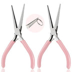 2 Pack Needle Nose Pliers, 6 Inch Long Nose Pliers Flat Nose Jewelry Pliers Small Nose Pliers Tools Wire Bending Pliers for Crafts Jewelry Making Supplies (Pink)