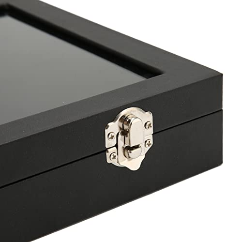 Pin Display Case Premium Transparent Glass Lid Jewelry Storage Box With Lock Buckle For Brooch Badge Medal Collection Black 28x20x5cm