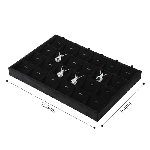Stackable Jewelry Trays, Velvet Earring Box,Premium Necklace Box,Luxury Jewelry Display Case,Black Pendant Trays - color: Black, size: 24 Grid Pendant Tray
