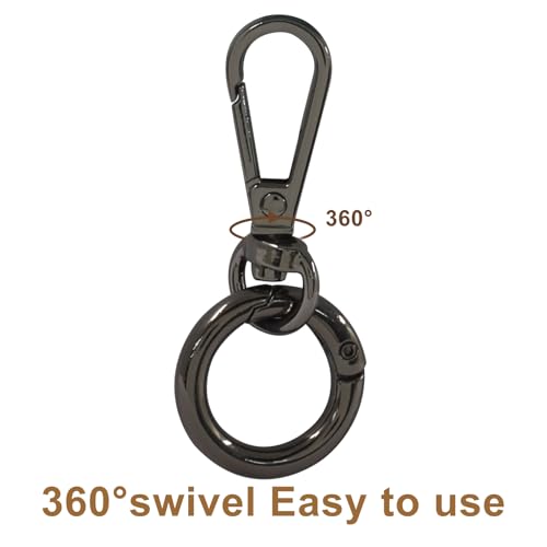 2 Pcs 5-Split Swivel Snap Hooks with Key Rings, Opening Metal Swivel Lobster Claw Clasps for Key Chain Clip, Lanyard, DIY Crafts, Jewelry Making, Bags and Accessories(Black) - color: Black