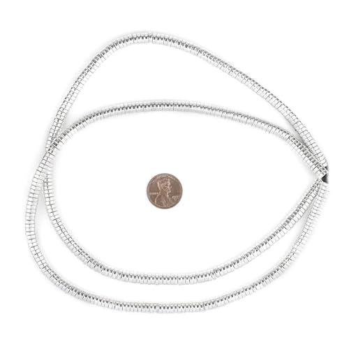 The Bead Chest Shiny Silver Snake Disk Beads 6mm, Full Strand of Quality Metal Spacers for DIY Jewelry Design - color: White,Silver