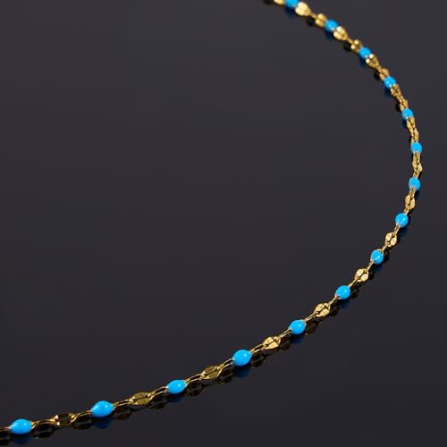 UMAOKANG 16.4 Feet Gold Plated Stainless Steel Chain for Jewelry Making Blue Enamel Chains with Jump Rings Lobster Clasps - color: Gold-Blue Enamel