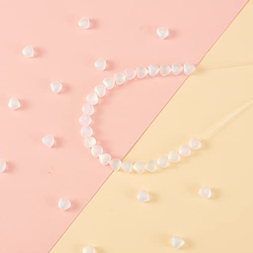 UR URLIFEHALL 100 Pcs Transparent Spray Painted Glass Beads AB Color Plated Frosted Heart Beads for DIY Necklaces Bracelets Jewelry Making - color: 100pcs-6x6x4mm-frosted AB color heart glass beads