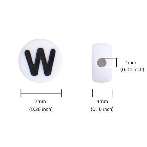 100Pcs Letter Beads 4x7mm White Round Acrylic Alphabet Beads Letter W Beads for Jewelry Making DIY Bracelets Necklaces Key Chains - color: W 100Pcs
