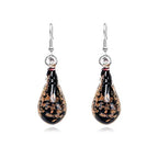 Glass Water Drop Shape Glaze Spiral Dangle Earrings Lampwork Handmade Glass Bead Geometric Earrings for Women Jewelry - color: Shiny Black