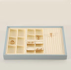 Dark Blue Jewelry Display Tray Ring Necklace Earring Bangle Organizer Multifunctional Storage Case for Jewelry Showcase (Small 4 Grids Earrings Tray(beige)) - color: 19-Earring Tray