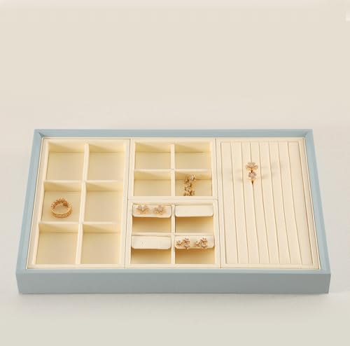 Dark Blue Jewelry Display Tray Ring Necklace Earring Bangle Organizer Multifunctional Storage Case for Jewelry Showcase (Small 4 Grids Earrings Tray(beige)) - color: 19-Earring Tray