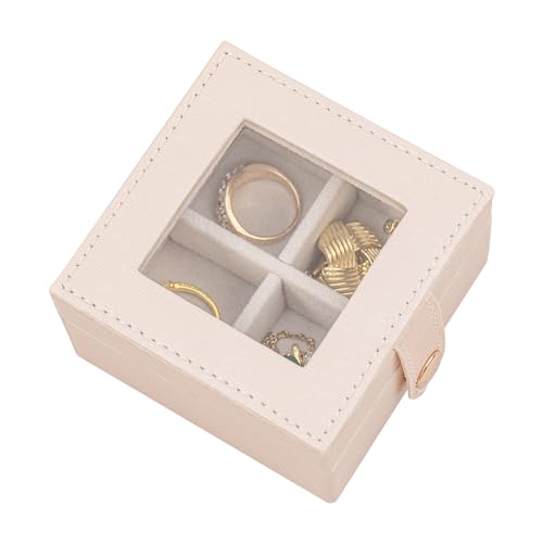SANQIANWAN Small Leather Jewelry Box with Glass Top Mini Earring Display Case with 4 Grid for Selling Gift for Girls and Women (PearlWhite) - color: PearlWhite-A