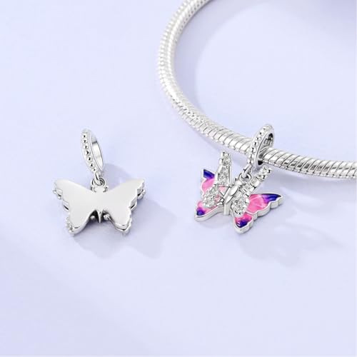 LAZA Charms for Bracelets 925 Sterling Silver Butterfly Summer Travel Ocean Lucky Charm Beads Pendant Jewelry for Women Mom - color: Pink Winged Butterfly