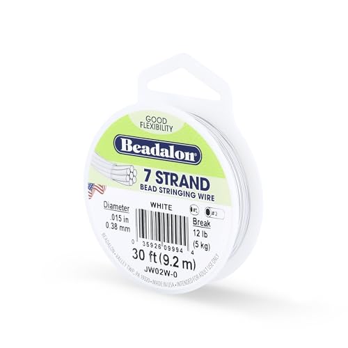 Beadalon 7 Strand Stainless Steel Bead Stringing Wire, 0.015 in / 0.38 mm, White, 30 ft / 9.2 m - color: White, style: .015 in / 0.38 mm , 30 ft / 9.2 m