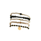 5Pcs Bohemian Multilayer Crystal Beads Stackable Bracelets Y2K Circle Disc Coin Pendant Colorful Beaded Elastic Stretch Bracelets for Women Boho Beach Vacation Holiday Jewelry Gift - color: Black