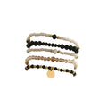 5Pcs Bohemian Multilayer Crystal Beads Stackable Bracelets Y2K Circle Disc Coin Pendant Colorful Beaded Elastic Stretch Bracelets for Women Boho Beach Vacation Holiday Jewelry Gift - color: Black