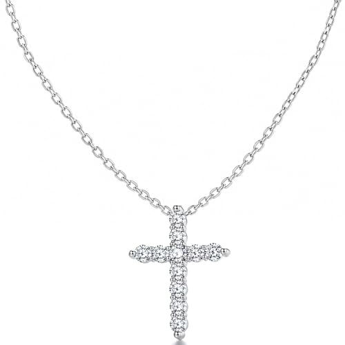 Stainless steel Cubic Zirconia Cross Necklace for Women Pendant with Chain 16"/18"+2" Perfect Jewelry Gifts for Birthday Christmas Mothers Day Wedding - size: 16+2 inches, style: Silver Cross