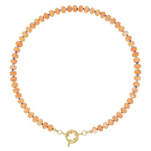 KissYan Beaded Gemstone Necklace for Women, Natural Stone Beach bead Necklace, 18" Boho Summer Handmade Jewelry Gifts - color: Sunstone