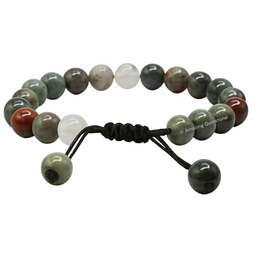 Amazing Gemstone African Bloodstone Bracelet for Women Men's Gifts - Protection Healing Crystal Bracelet - 8mm Gemstone Beaded Adjustable Bracelet Pulseras Para Hombres Mujer Stocking Stuffers - color: African Bloodstone