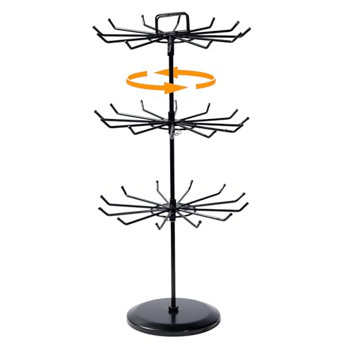 3 Tier Rotating Jewelry Stand with Adjustable Height, Necklace Holder Display Stand with 36 Hooks, Metal Jewelry Tree Organizer for Bracelets, Keychain Display, Jewelry Display for Vendors
