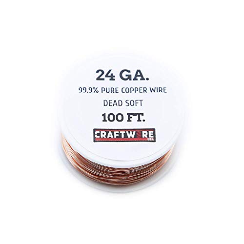 Solid Bare Copper Wire Round, Bright, Dead Soft, 100 Feet Spool 24 Gauge (Choose 25 to 100 Ft, 10 to 30 Ga.) - size: 24 Gauge - 100 Feet Spool