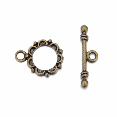 Adabele 20 Sets Flower Toggle Clasp 14mm (0.55 Inch) T-Bar Closure Tarnish Resistant Antique Bronze for Necklace Bracelet Craft Jewelry Making MC-AF62 - size: 14mm Flower Toggle