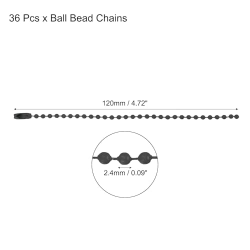 MECCANIXITY Ball Bead Chain Beaded Necklace Chains 5 Inch Adjustable Metal Ball Chains 2.4mm/0.1inch Keychain for Jewelry Making,DIY Craft Projects,Pack of 36(Black) - color: Black