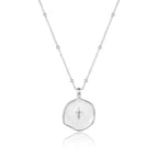 Mothers Day Gifts for Mom Cross Necklace for Women Dainty 14K Gold Plated Cross Coin Necklace Simple Round Disc Pendant Minimalist Cute Charm Everyday Religious Jewelry Gifts - style: bead chain silver