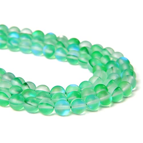 8mm Green Matte Aurora Crystal Glass Beads Frosted Glitter Shining Mermaid Round Loose Beads Moonstone for Jewelry Making DIY Bracelet Necklace Earrings - color: Green, size: 8mm