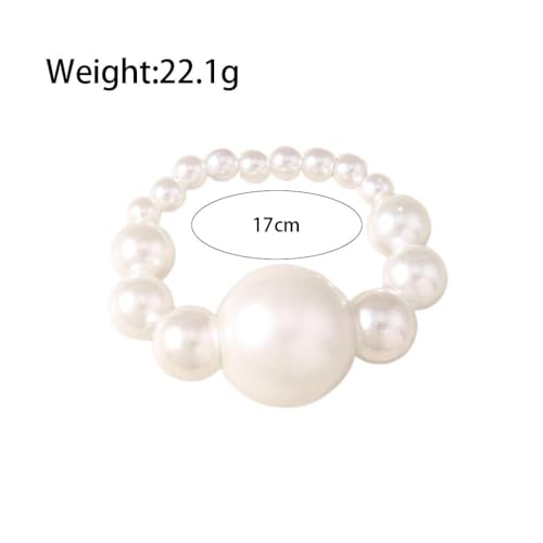 Acrylic Chunky Gold Beaded Bracelet for Women,Extra Big Round Ball Bead Chain Stretch Bracelet,Exaggerated Faux Pearl Bracelets Prom Party Jewelry - color: Pearl