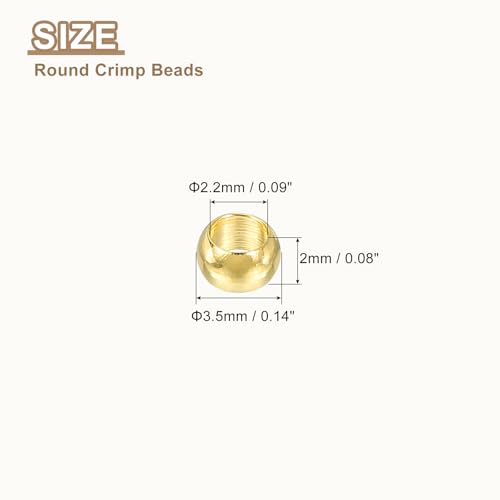 uxcell 200Pcs Round Crimp Beads, 3.5mm Metal Spacer Loose Beads Metal Clamp Ends Tiny Stoppers Bead for Bracelet Jewelry Making Craft DIY, Gold - color: Gold, size: 3.5mm