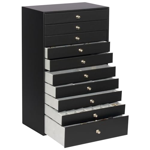 GUKA Large Jewelry Box, Jewelry Case with 10 Drawers for Big and Small Jewelry, Jewelry Storage Organizer for Watch Earrings Necklace Rings Bracelets, Birthday Wedding Gifts, Black - color: Black, size: 10 Layer