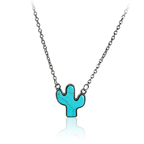 Pingyongchang Natural Turquoise Necklace Boho Bead Silver Cross Vintage Statement Pendant Necklace Handmade Turquoise Western Necklaces Jewelry for Women - color: H