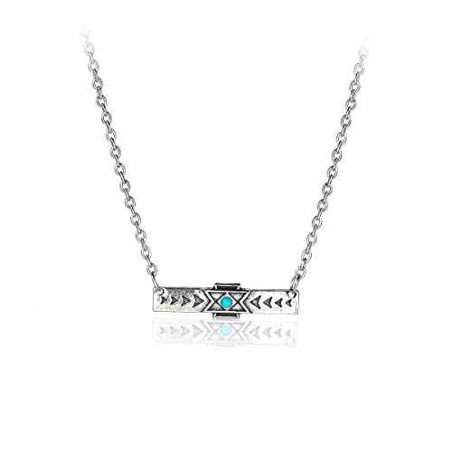 Pingyongchang Natural Turquoise Necklace Boho Bead Silver Cross Vintage Statement Pendant Necklace Handmade Turquoise Western Necklaces Jewelry for Women - color: C