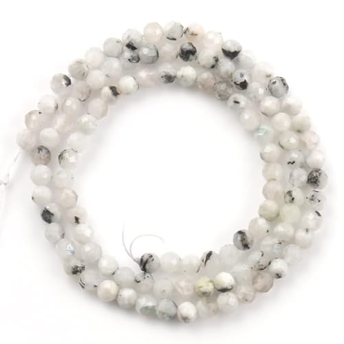 Song Xi 120pcs 3mm Natural Blackpoint Moonstone Gemstone Beads Faceted Round Loose Stone Beads for Jewelry Making (1 Strand) - color: Blackpoint Moonstone, size: 2.8-3.3mm