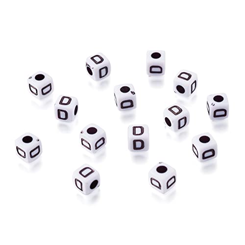 240pcs Opaque Acrylic Letter D Cube Beads White Plastic Alphabet Loose Spacer Square Beads 4-5mm for DIY Name Bracelet Necklace Jewelry Crafts Making Hole: 1.8mm - color: Letter D#White and Black