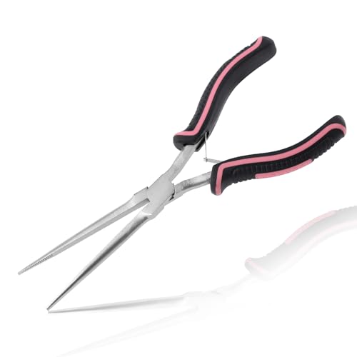Extra Long Needle Nose Pliers For Jewelry Making 7 Inches Small Needle Nose Plier with Teeth for Fishing, Precision Jewelry Making Supplies for Small Object Gripping, Pink Tool for Women - style: Extra Long Needle Nose Pliers Serrated Jaws
