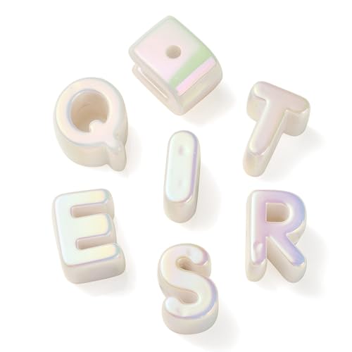 DanLingJewelry 90Pcs Random White Large Acrylic Letter Beads UV Plating Iridescent A-Z Alphabet Beads for Jewelry Making DIY Bracelets Key Chains