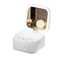 Portable Jewelry Box with LED Mirror, White, 3.5 x 3.5 x 1.8 inches, Travel Size Organizer