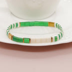 Tila Beaded Stretch Strand Bracelets for Women, Cute Boho Stackable Handmade Colorful Mixed Flat Square Beads Elastic Beach Surfer Bracelet Trendy Jewelry Friend Gift - color: 0901K