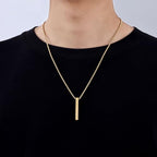 Fiusem Pendant Necklace for Men, Silver Tone/14k Gold Plated/Black Mens Pendant Necklaces with 2.5 mm Box Chain, Stainless Steel Bar Chain, 18-28 Inches - color: gold, size: 24 Inches, style: Pierced Rectangle