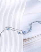 Rhinestone Birthstone Blue Bracelet for Women, Adjustable Silver Plated Chain Bracelet with Lobster Clasp and Extension, Dainty March Birthstone Link Bracelet Gift for Birthday or Anniversary Christmas Jewelry