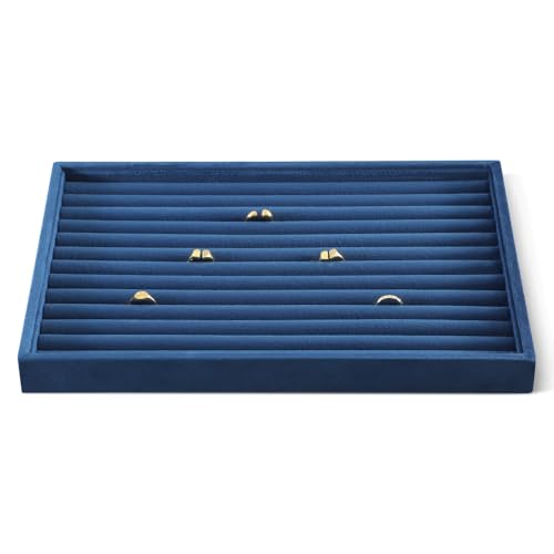 Velvet Ring Display Tray, Stackable Muilt Slot Rings Ear Stud Storage Tray, Drawer Insert Jewelry Accessories Organizers Plate (Blue) - color: Blue, size: Multi-Slot Ring Tray