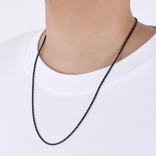 Fiusem 18K Gold Plated Rope Chain for Men, 18K Gold Plated/Black Chain Necklace, Stainless Steel Necklace for Men and Women, Jewelry Gifts - size: 18 Inches, style: Black 2.5mm
