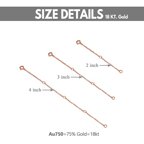 14K Solid Gold Chain Necklace Extender 2-3-4 Inch, Durable Adjustable Gold Chain Extender for Gold Necklace Bracelet - color: Rose Gold