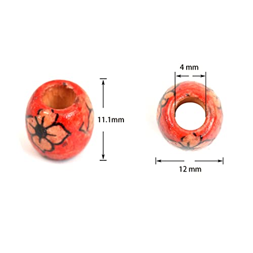 300 pcs 12mm Natural Painted Wood Hair Beads Round Loose Wooden Bead for Jewelry Making DIY Macrame Rosary Bracelet Necklace Hair Crafts